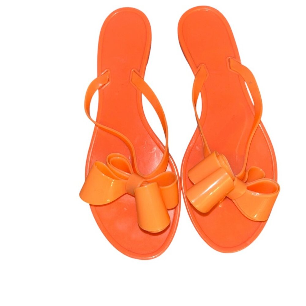 orange plastic bow detail jellies flip flops thongs Summer Sandals L 9/10
